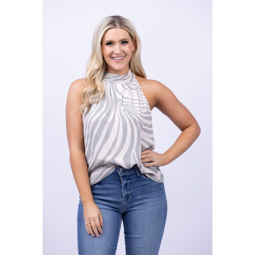 NWT Misa Los Angeles Yvan Top in Abstract Zebra, M